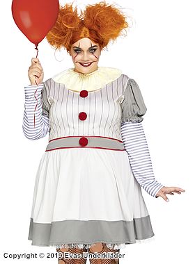 Kuslig clown (från IT), maskeradklänning med långa ärmar och pom pom-knappar, ränder, plus size